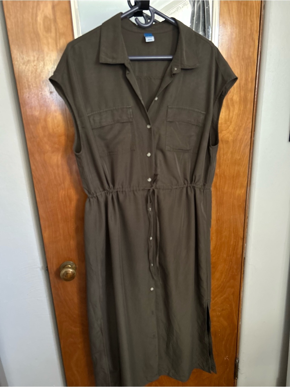 Old Navy Olive Green Maxi Shirt Dress